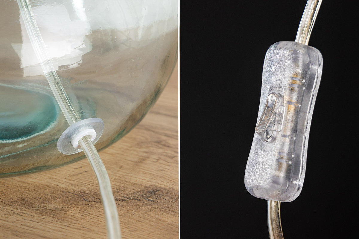 Lampe de table moderne CLASSIC 45cm transparent verre recyclé blanc abat-jour en tissu