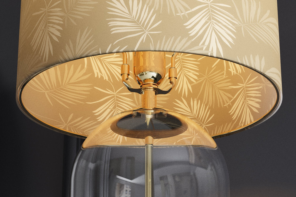 Lampe de table moderne CLASSICO 50cm verre transparent abat-jour lin doré blanc