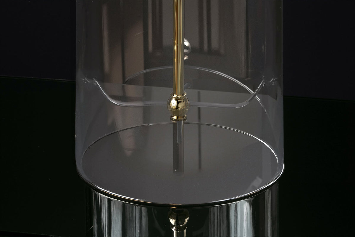 Lampe de table moderne CLASSICO 60 cm verre transparent blanc or abat-jour en lin