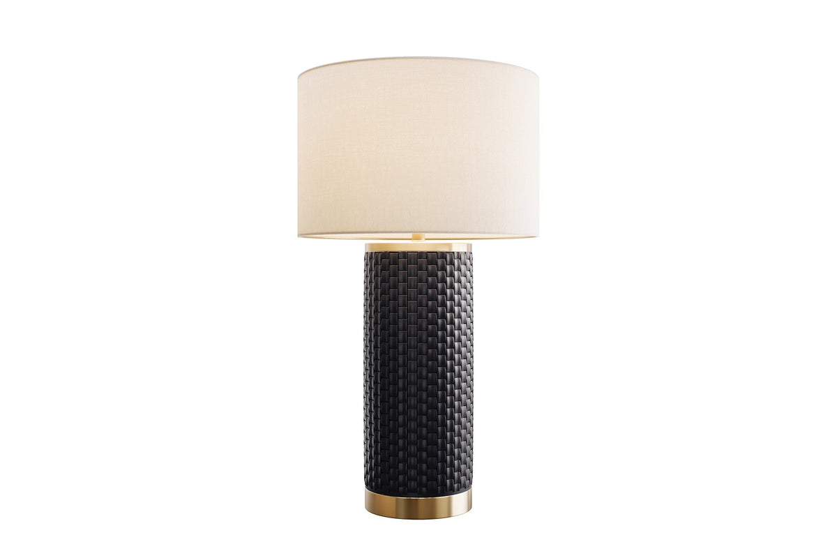 Lampe de table moderne ELEGANCIA 70cm abat-jour rond en tissu céramique noir doré