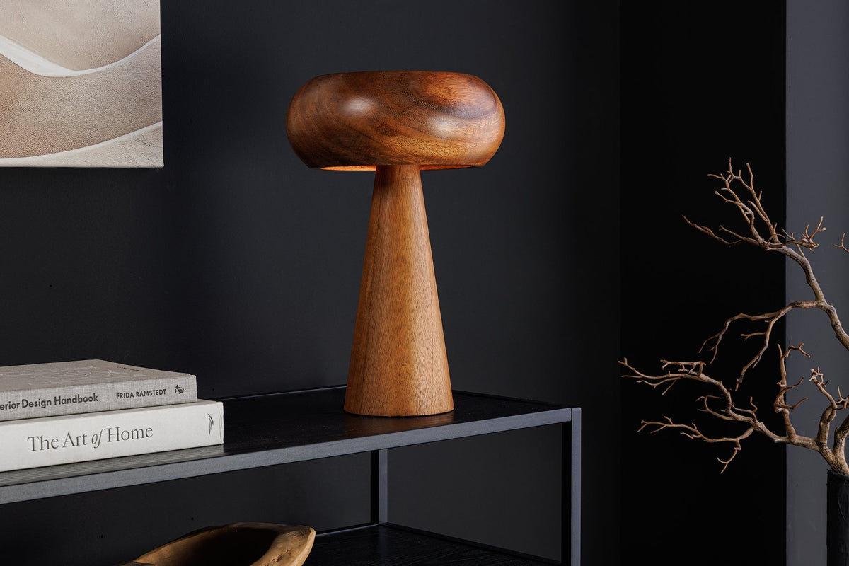 Lampe de table ronde ALVA 40cm bois d’acacia naturel lampe de table en fer