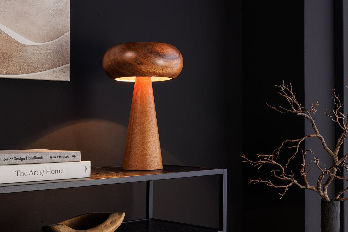Lampe de table ronde ALVA 40cm bois d’acacia naturel lampe de table en fer
