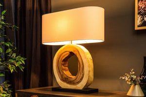 Lampe de table unique ORGANIC ARTWORK 65 cm nature crème blanc arbre arc-en-ciel avec abat-jour en lin