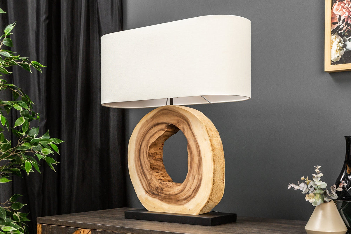 Lampe de table unique ORGANIC ARTWORK 65 cm nature crème blanc arbre arc-en-ciel avec abat-jour en lin