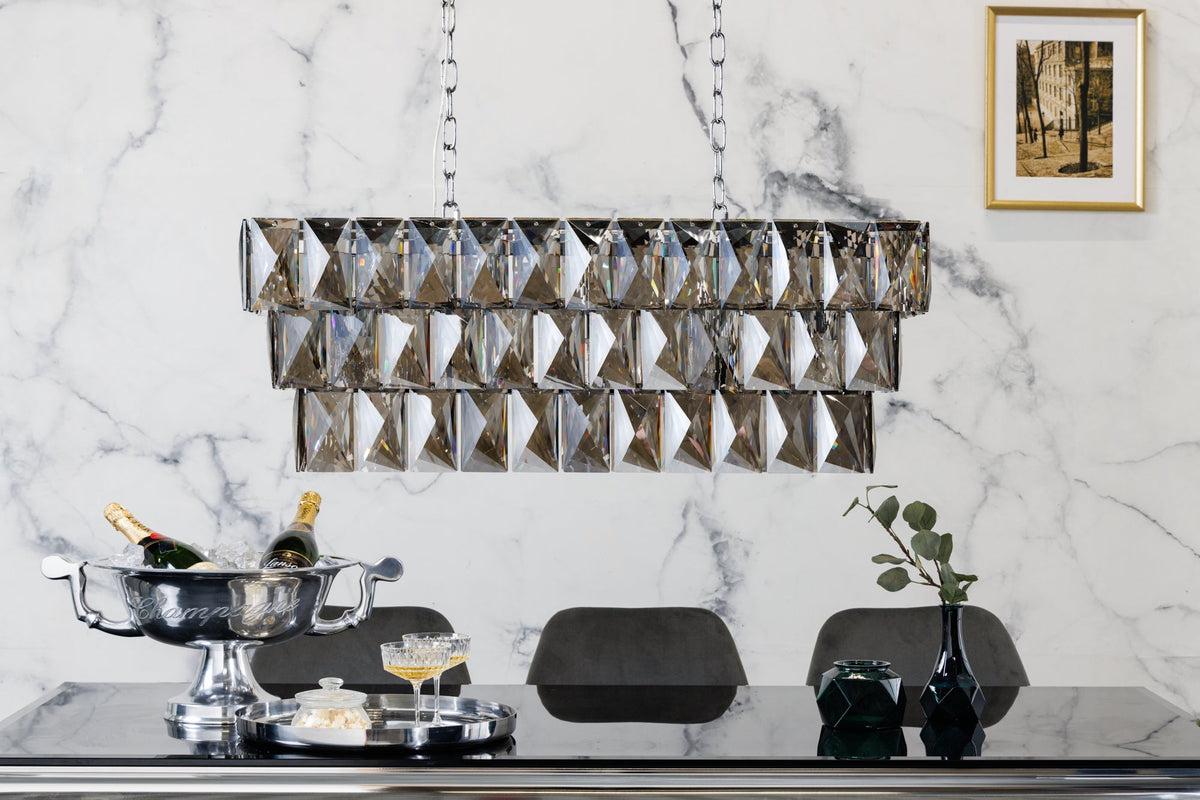 Lampe suspendue de luxe CRYSTAL 90cm lustre design gris noble prismes en verre
