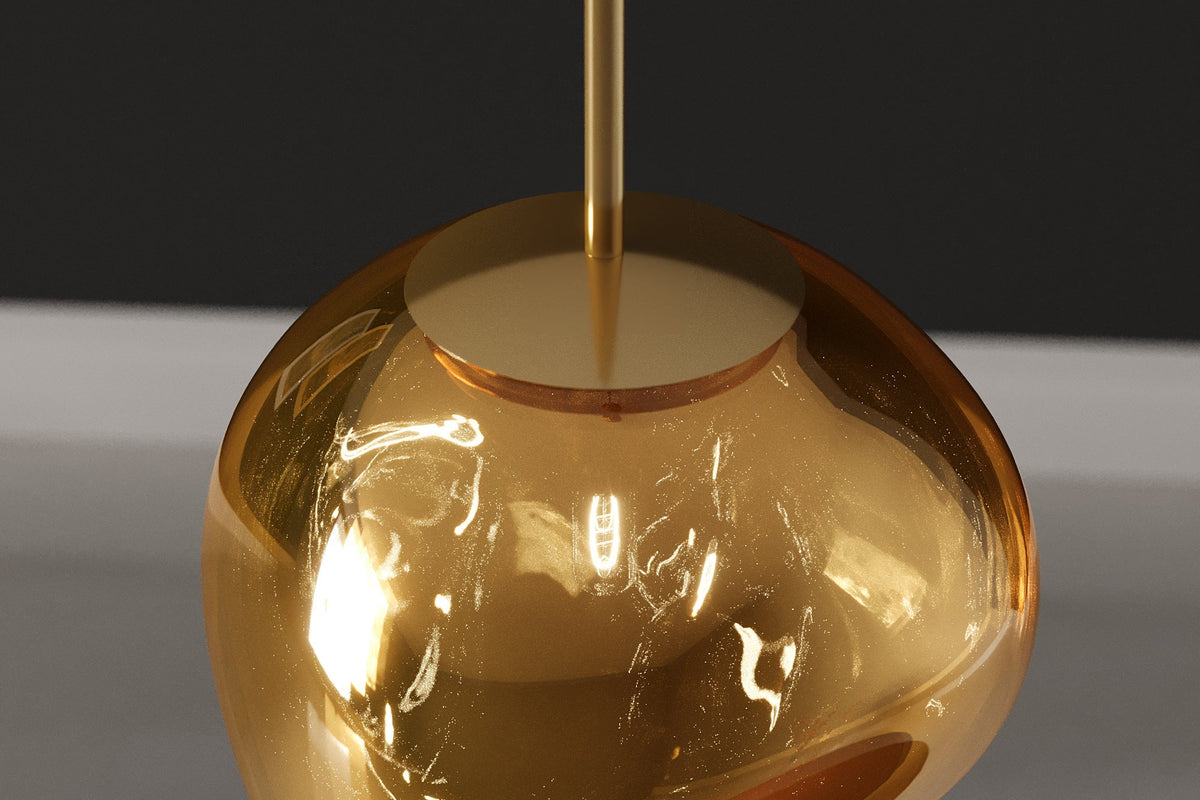Lampe suspendue ronde LIQUID DIAMOND 20cm boule acier verre doré