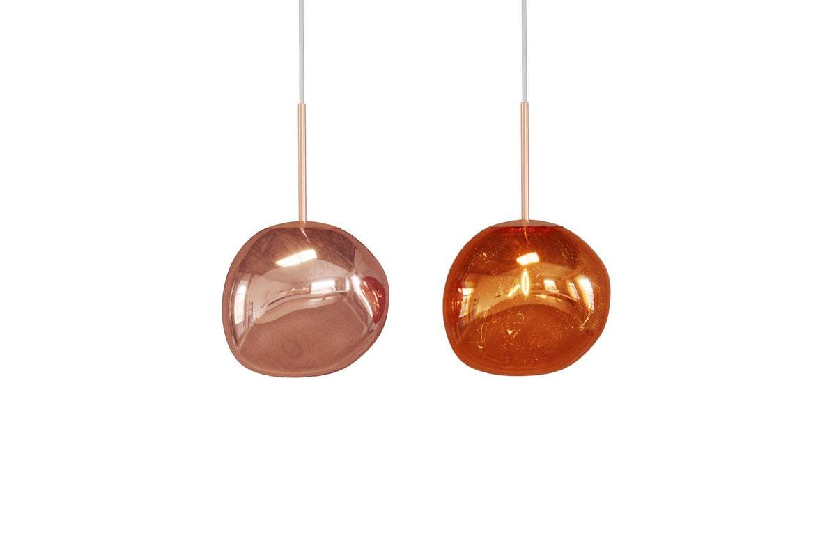 Lampe suspendue ronde LIQUID DIAMOND 20cm cuivre verre acier boule lumineuse