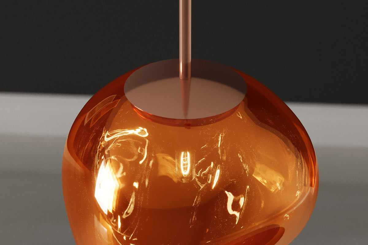 Lampe suspendue ronde LIQUID DIAMOND 20cm cuivre verre acier boule lumineuse