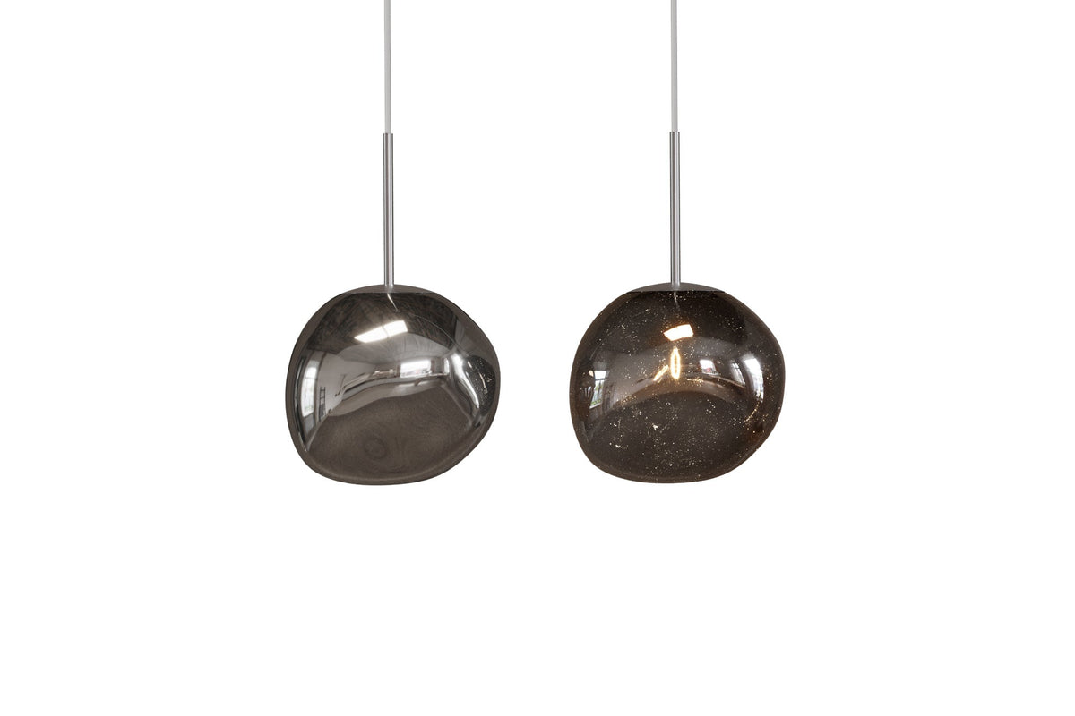 Lampe suspendue ronde LIQUID DIAMOND 20cm verre fumé boule acier