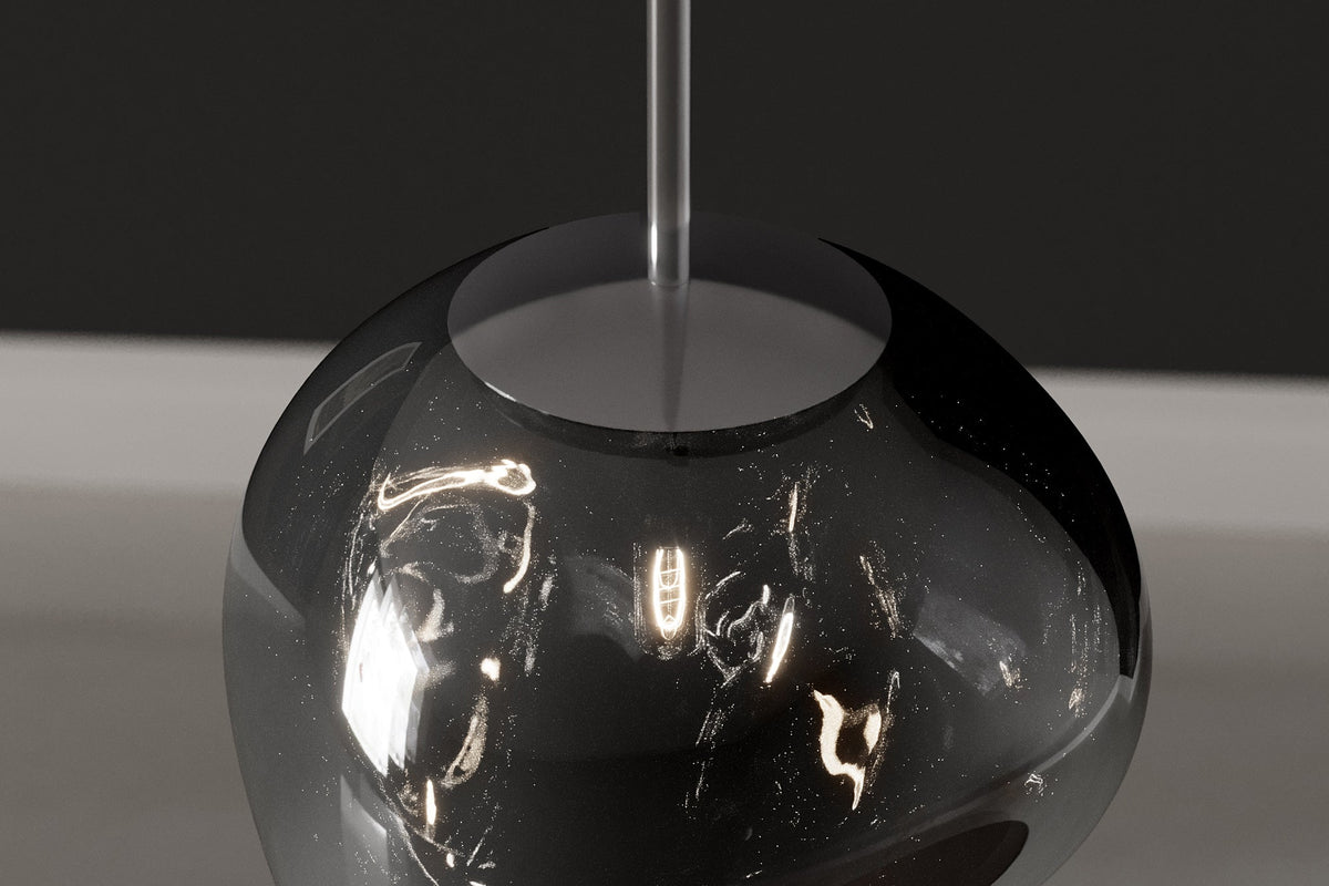 Lampe suspendue ronde LIQUID DIAMOND 20cm verre fumé boule acier