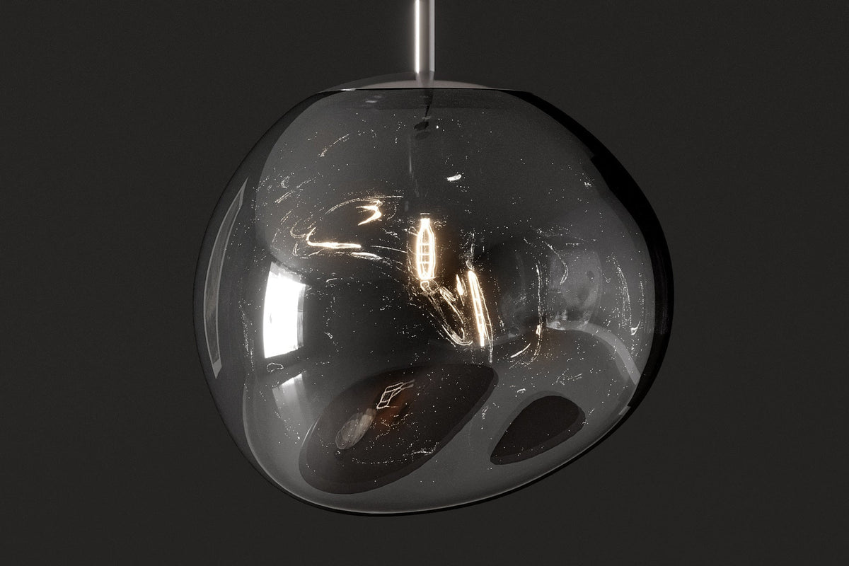 Lampe suspendue ronde LIQUID DIAMOND 20cm verre fumé boule acier