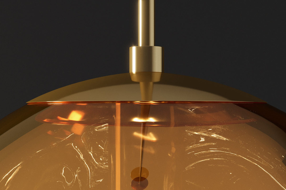 Lampe suspendue ronde LIQUID DIAMOND 35cm boule acier verre doré