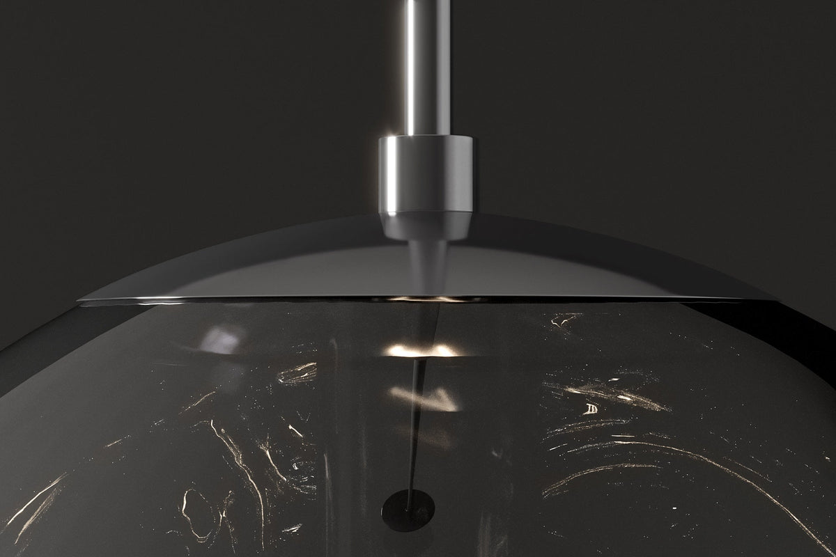 Lampe suspendue ronde LIQUID DIAMOND 35cm fumée verre acier luminaire sphérique
