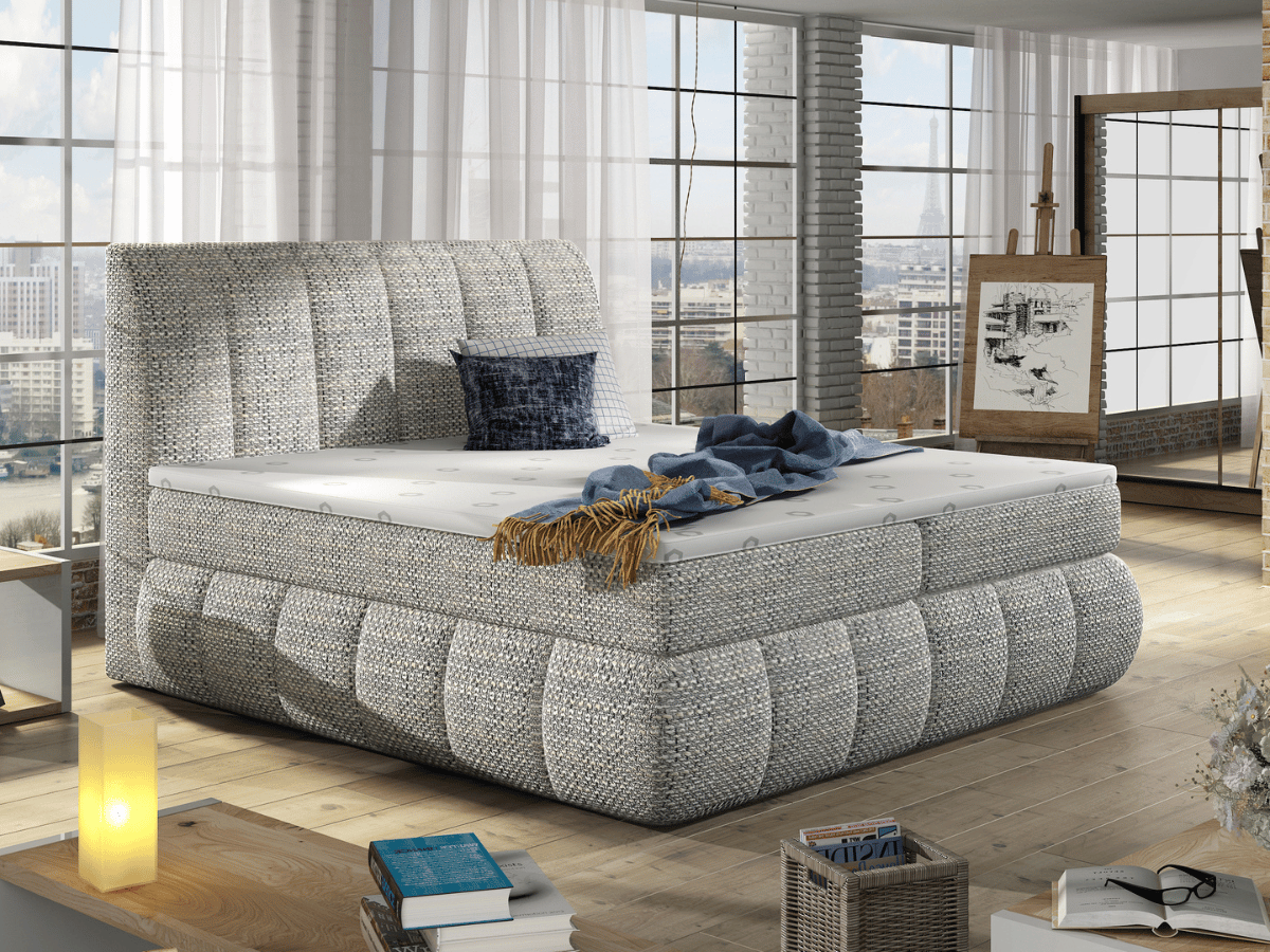Lit Boxspring Mateo – Lit Complet avec Matelas, Sommier, Coffre de Rangement et Tête de Lit Design