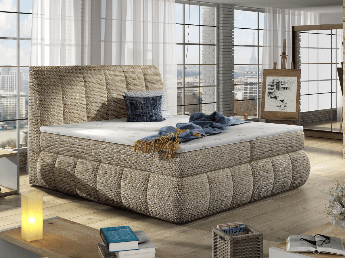 Lit Boxspring Mateo – Lit Complet avec Matelas, Sommier, Coffre de Rangement et Tête de Lit Design