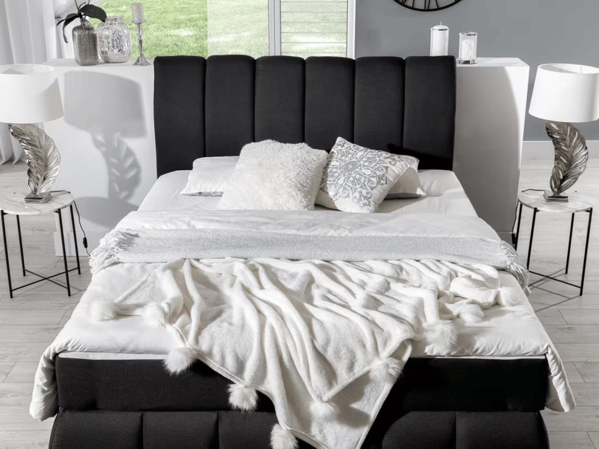 Lit Boxspring Mateo – Lit Complet avec Matelas, Sommier, Coffre de Rangement et Tête de Lit Design