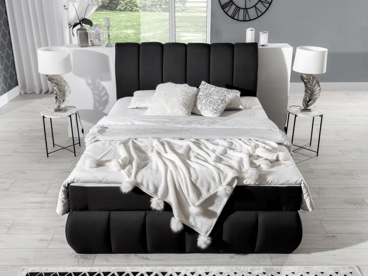 Lit Boxspring Mateo – Lit Complet avec Matelas, Sommier, Coffre de Rangement et Tête de Lit Design