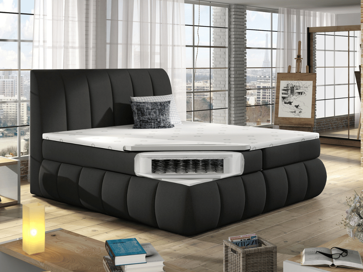 Lit Boxspring Mateo – Lit Complet avec Matelas, Sommier, Coffre de Rangement et Tête de Lit Design