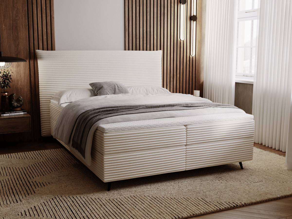 Ensemble complet boxspring tête de lit + sommiers + matelas + surmatelas - Tissu velours côtelé - LANA