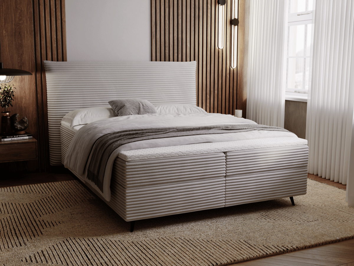 Ensemble complet boxspring tête de lit + sommiers + matelas + surmatelas - Tissu velours côtelé - LANA