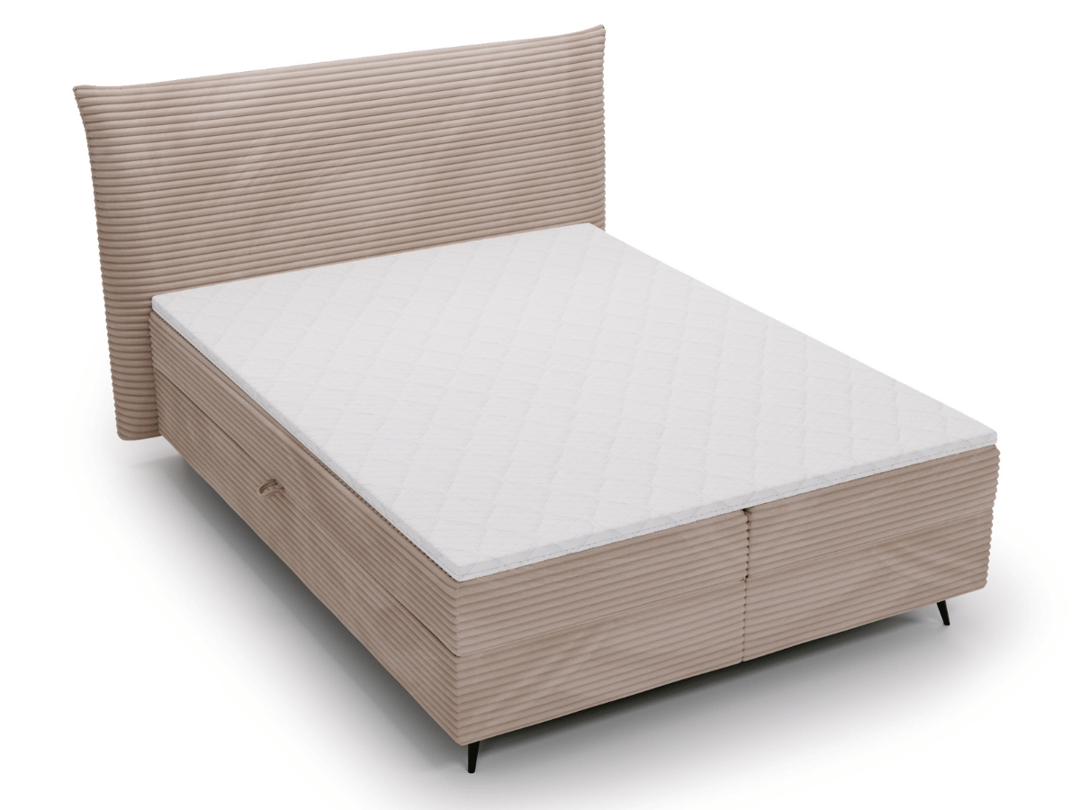 Ensemble complet boxspring tête de lit + sommiers + matelas + surmatelas - Tissu velours côtelé - LANA