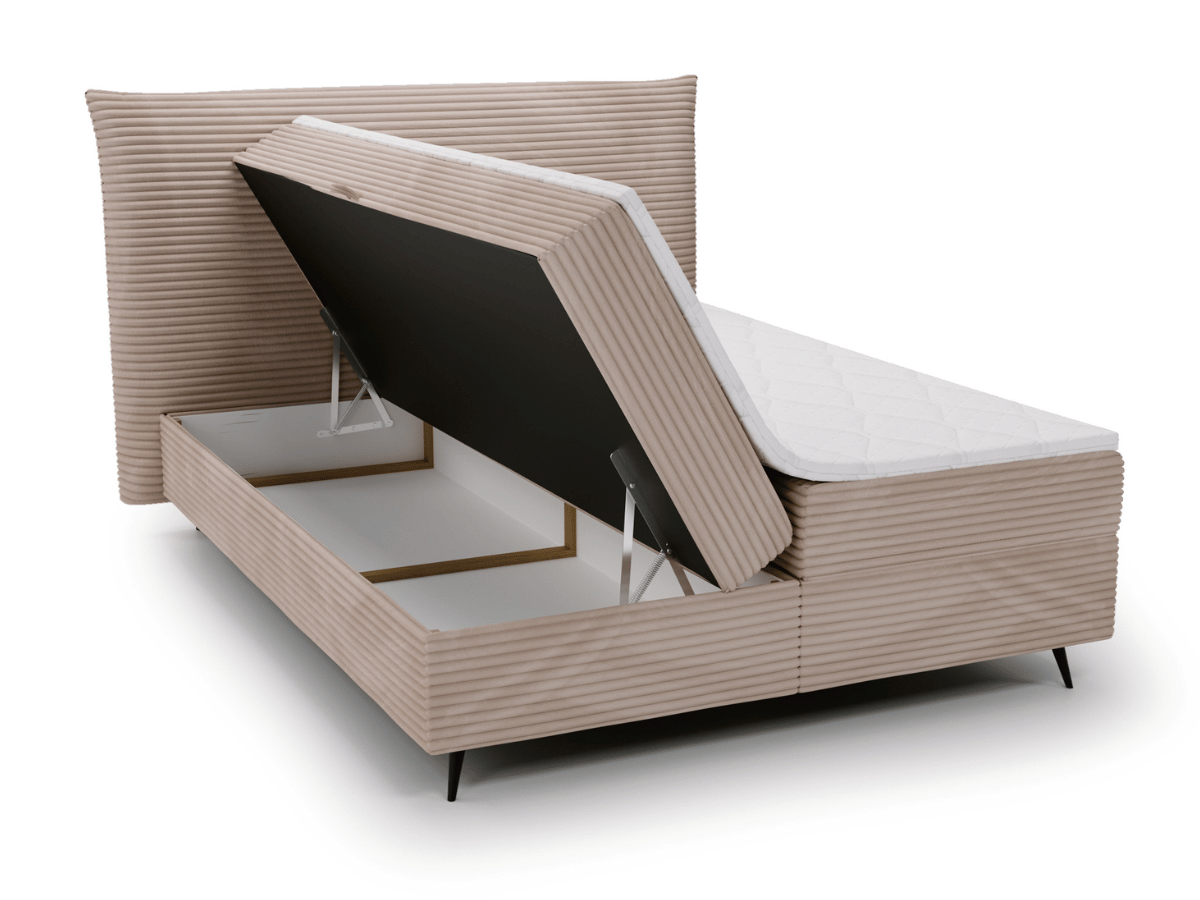 Ensemble complet boxspring tête de lit + sommiers + matelas + surmatelas - Tissu velours côtelé - LANA