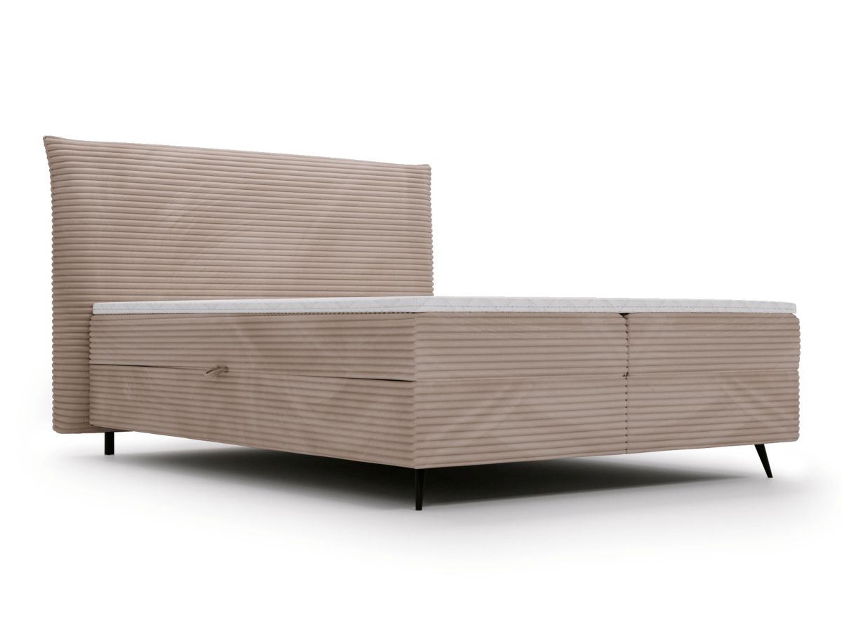 Ensemble complet boxspring tête de lit + sommiers + matelas + surmatelas - Tissu velours côtelé - LANA