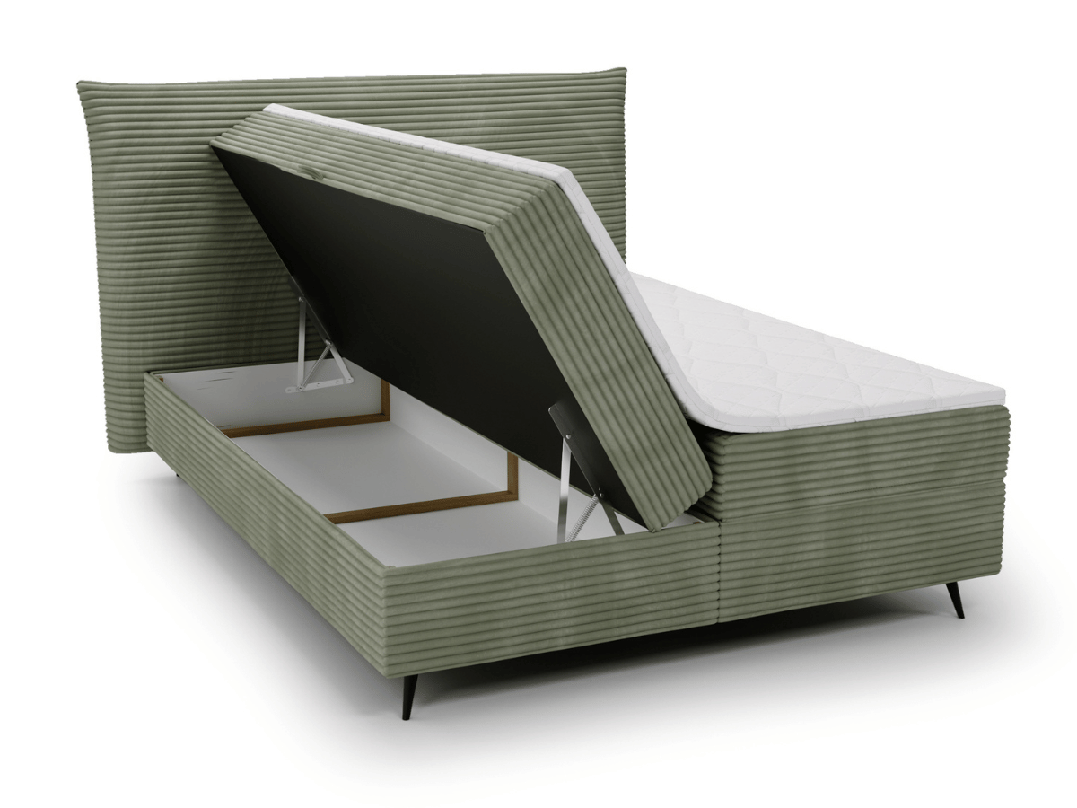 Ensemble complet boxspring tête de lit + sommiers + matelas + surmatelas - Tissu velours côtelé - LANA