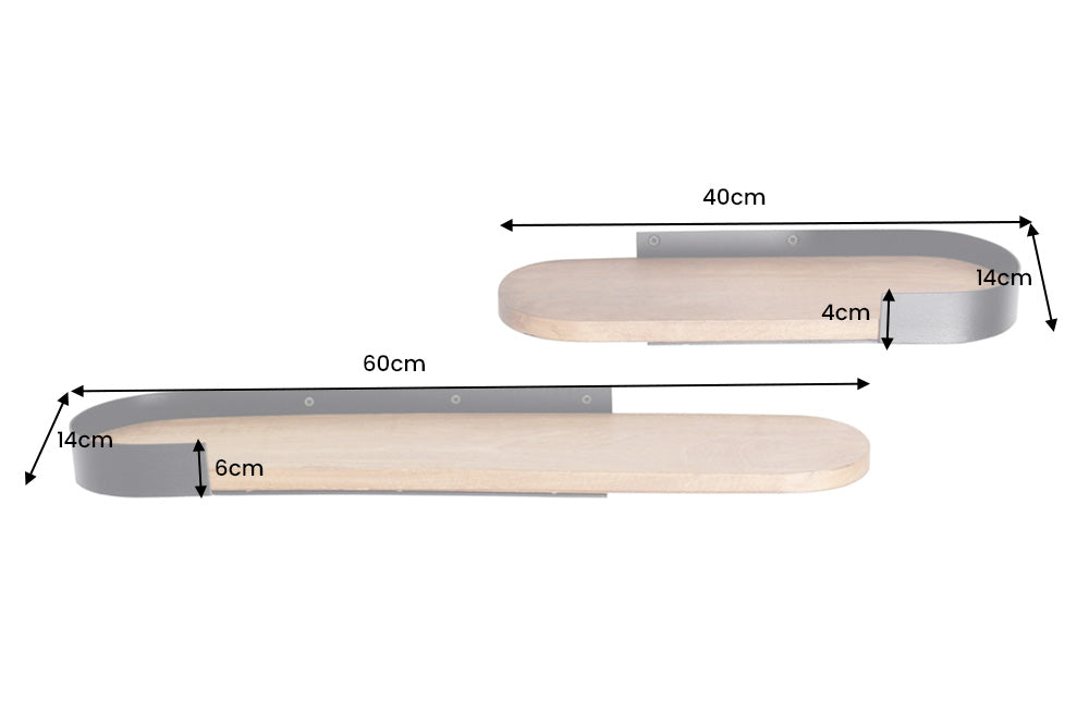 Lot de 2 étagères murales modernes PURE NATURE 60cm bois de manguier noir métal massif fait main