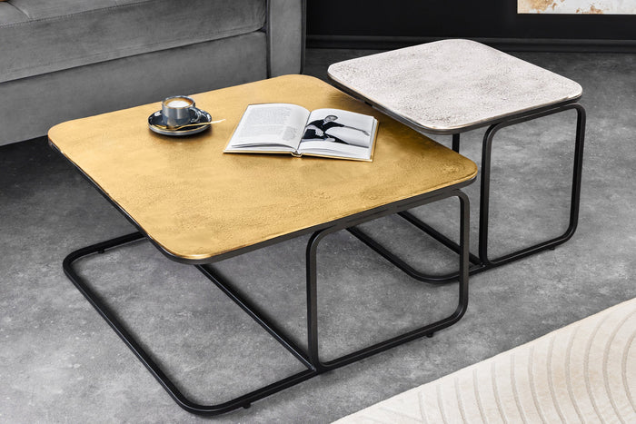 Lot de 2 tables basses ABSTRACT 60cm métal doré argent noir fait main