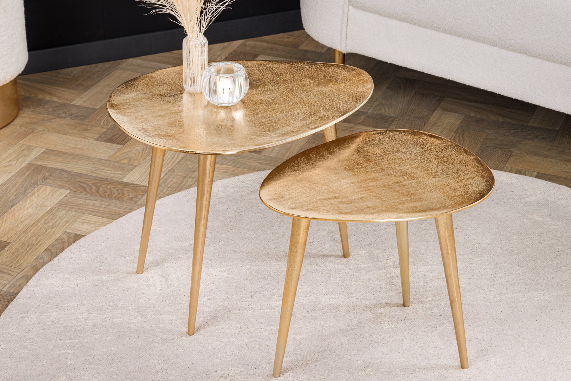 Lot de 2 tables basses ELEMENTS 50cm métal doré fait main