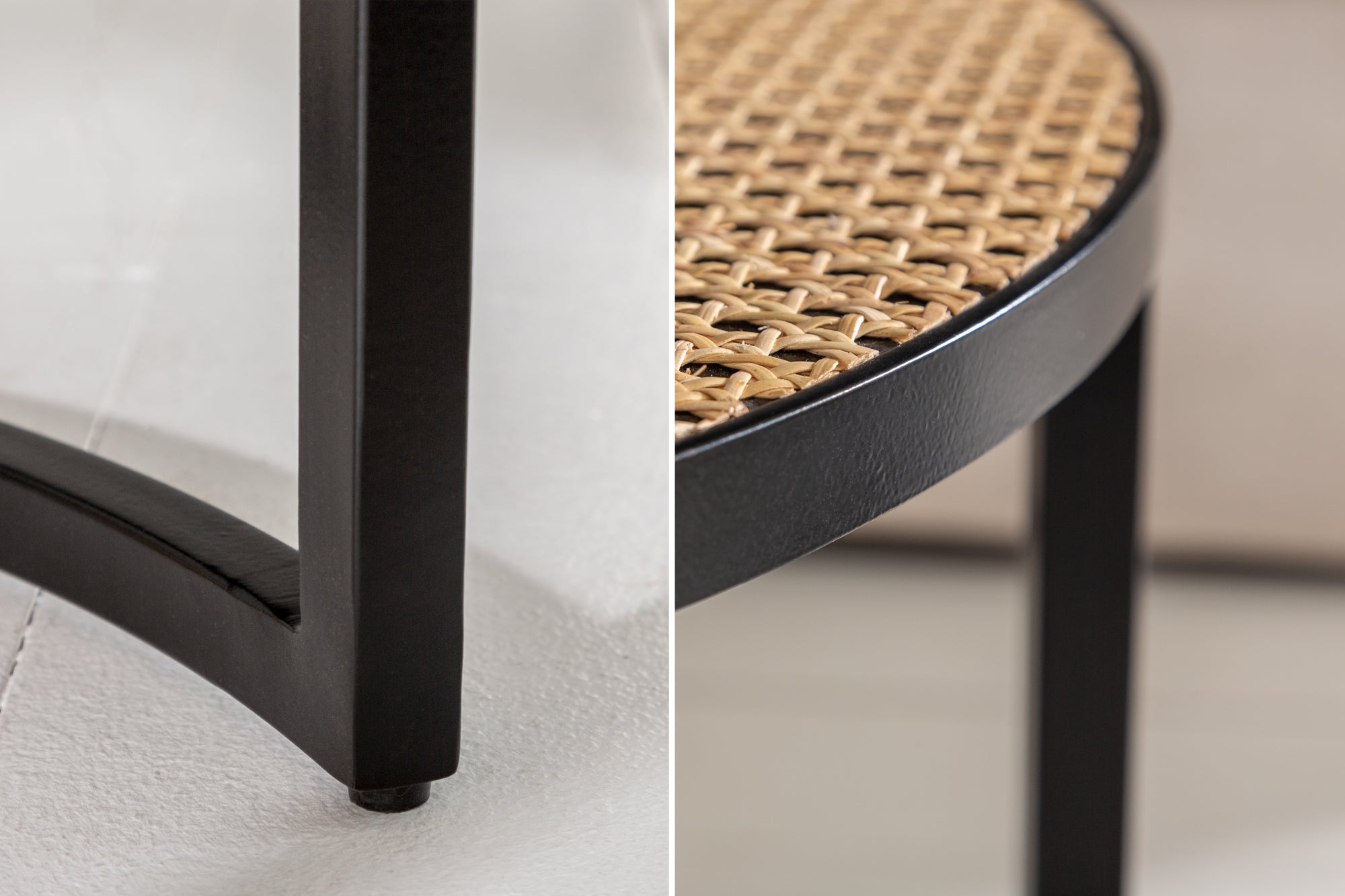 Lot de 2 tables basses VIENNA LOUNGE 70cm rondes en manguier massif tissage viennois métal noir