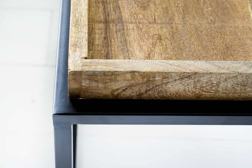 Lote de 2 mesas auxiliares SERVITEUR 50cm madera de mango natural marco de metal negro mesas de centro macizas