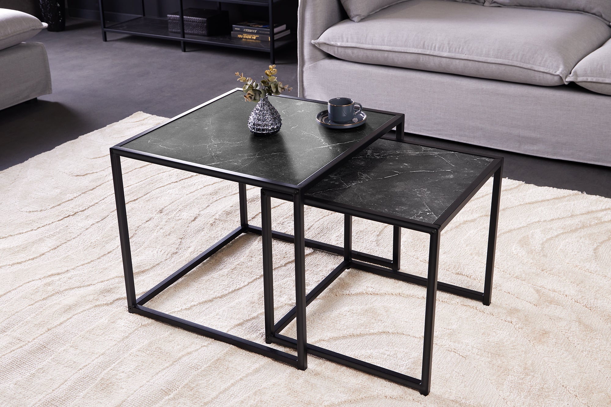 Lote de 2 mesas auxiliares de metal grafito SLIM LINE de 50 cm