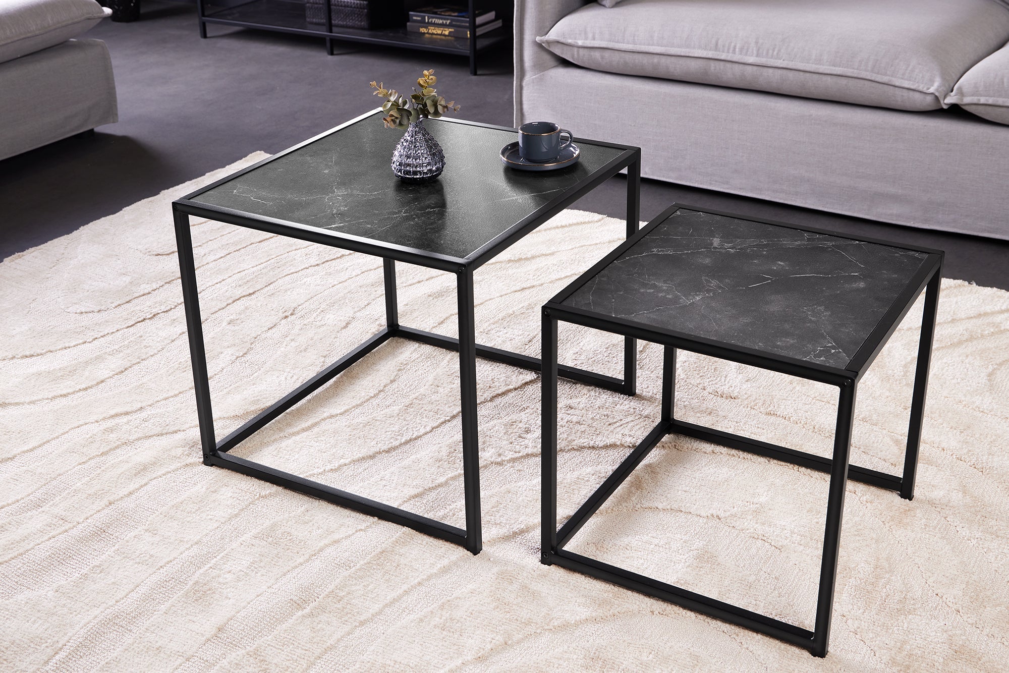 Lote de 2 mesas auxiliares de metal grafito SLIM LINE de 50 cm
