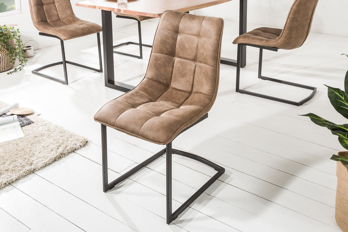 Lot de 2x Chaise cantilever design MIAMI taupe structure métal microfibre antique noir mat