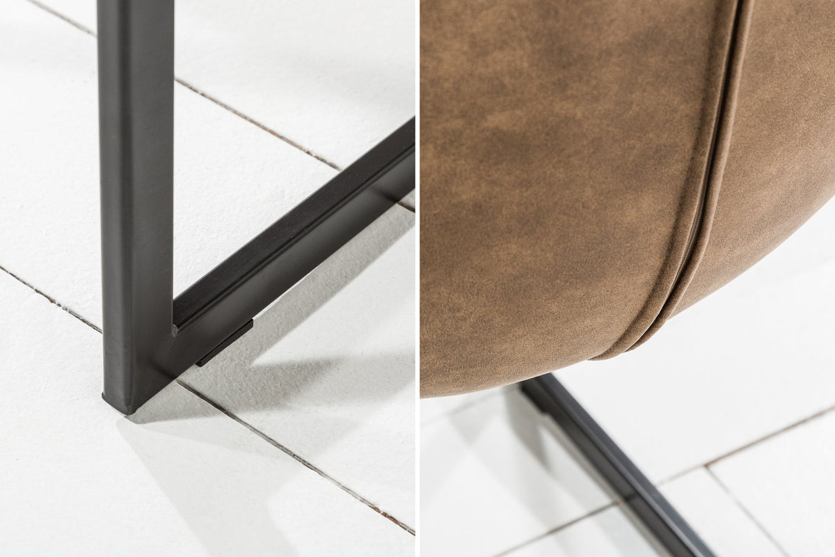 Lot de 2x Chaise cantilever design MIAMI taupe structure métal microfibre antique noir mat