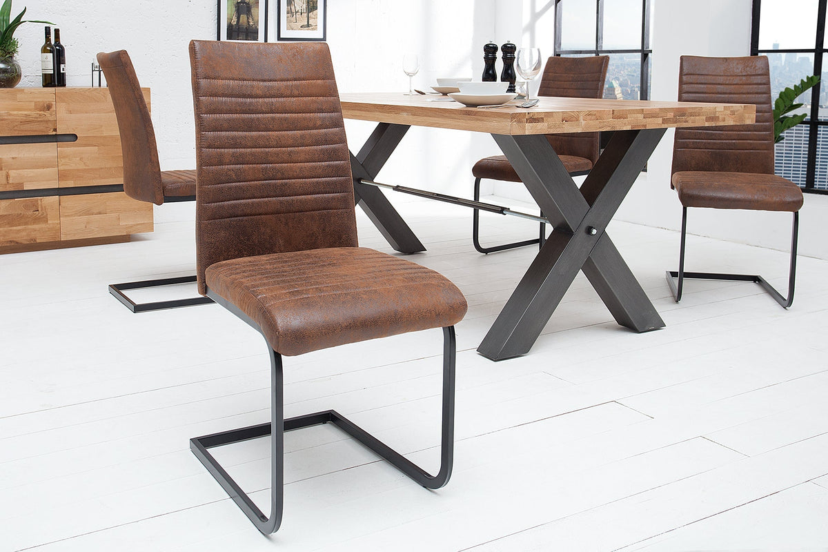 Lot de 2x Chaise cantilever industrielle APARTMENT marron antique avec structure en métal