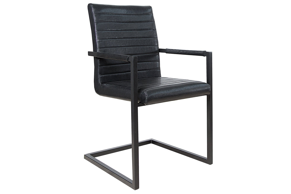 Lot de 2x Chaise cantilever industrielle LOFT simili cuir noir antique avec accoudoirs structure en fer