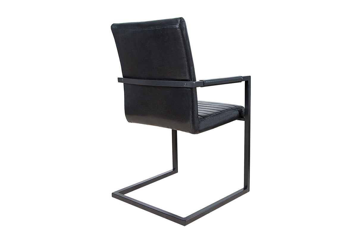 Lot de 2x Chaise cantilever industrielle LOFT simili cuir noir antique avec accoudoirs structure en fer