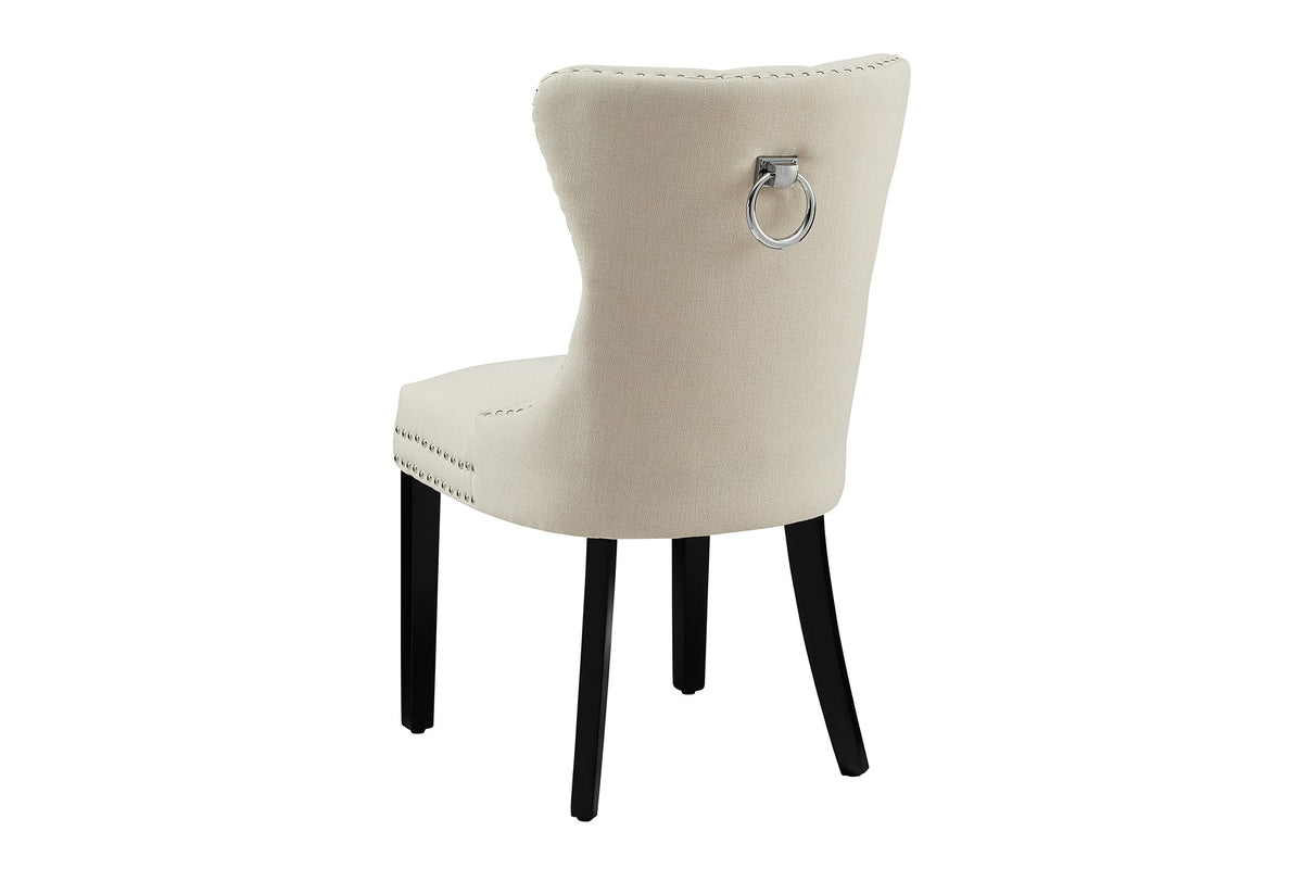 Lot de 2x Chaise Chesterfield CASTLE beige lin bois massif rivets décoratifs avec poignée de confort