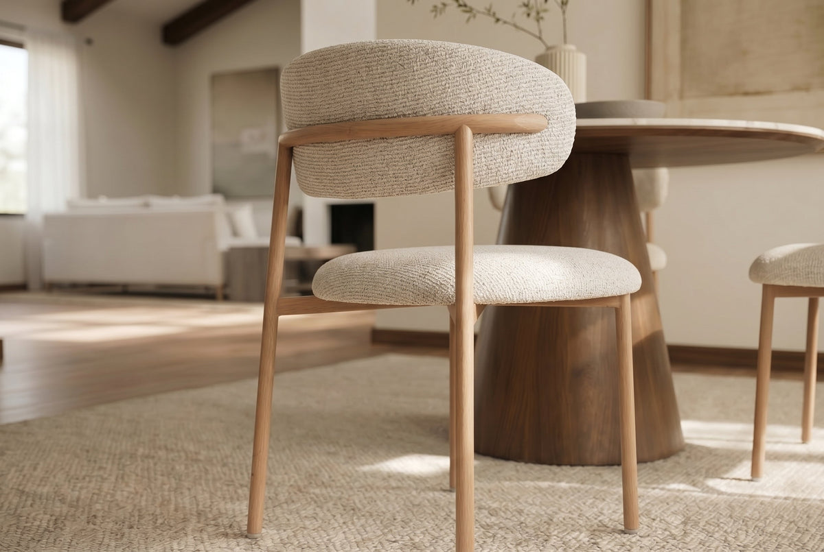 Lot de 2x Chaise design BELFORT beige tissu structuré piètement métallique chêne (réf. 48551)