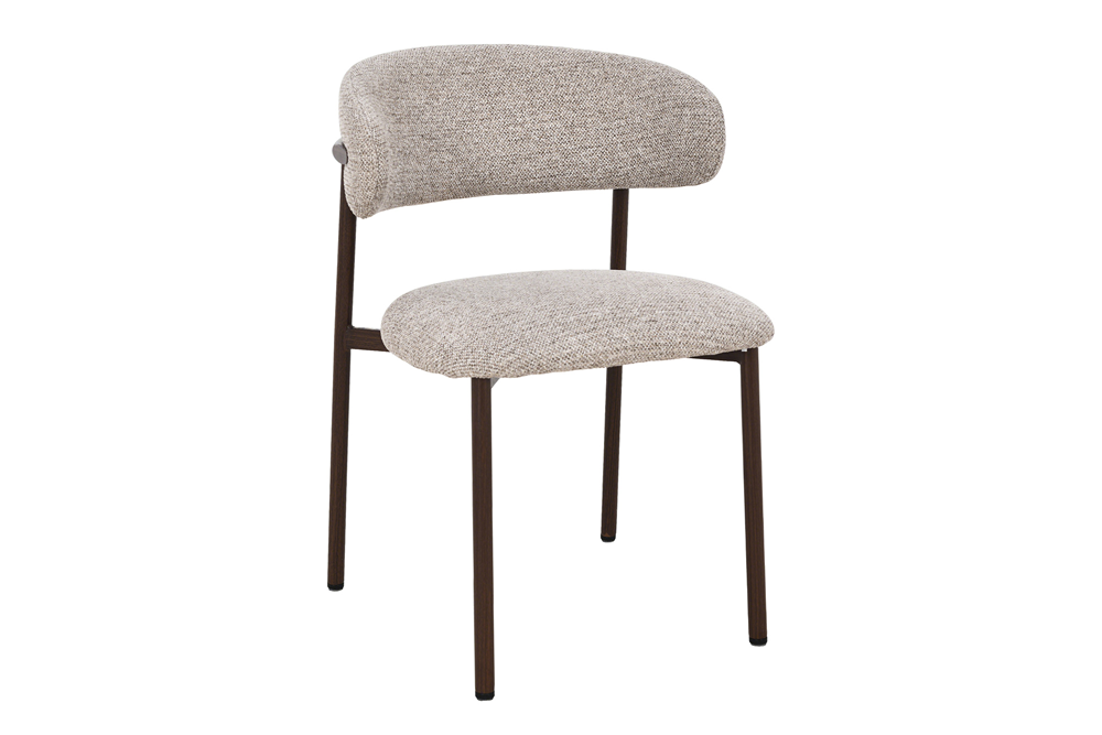 Lot de 2x Chaise design BELFORT taupe beige tissu structuré cadre métallique noyer