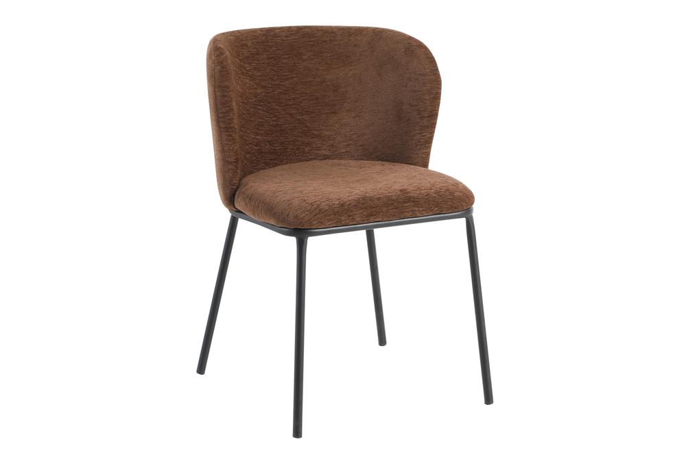 Lot de 2x Chaise design LYON brun Chenille pieds métal noir