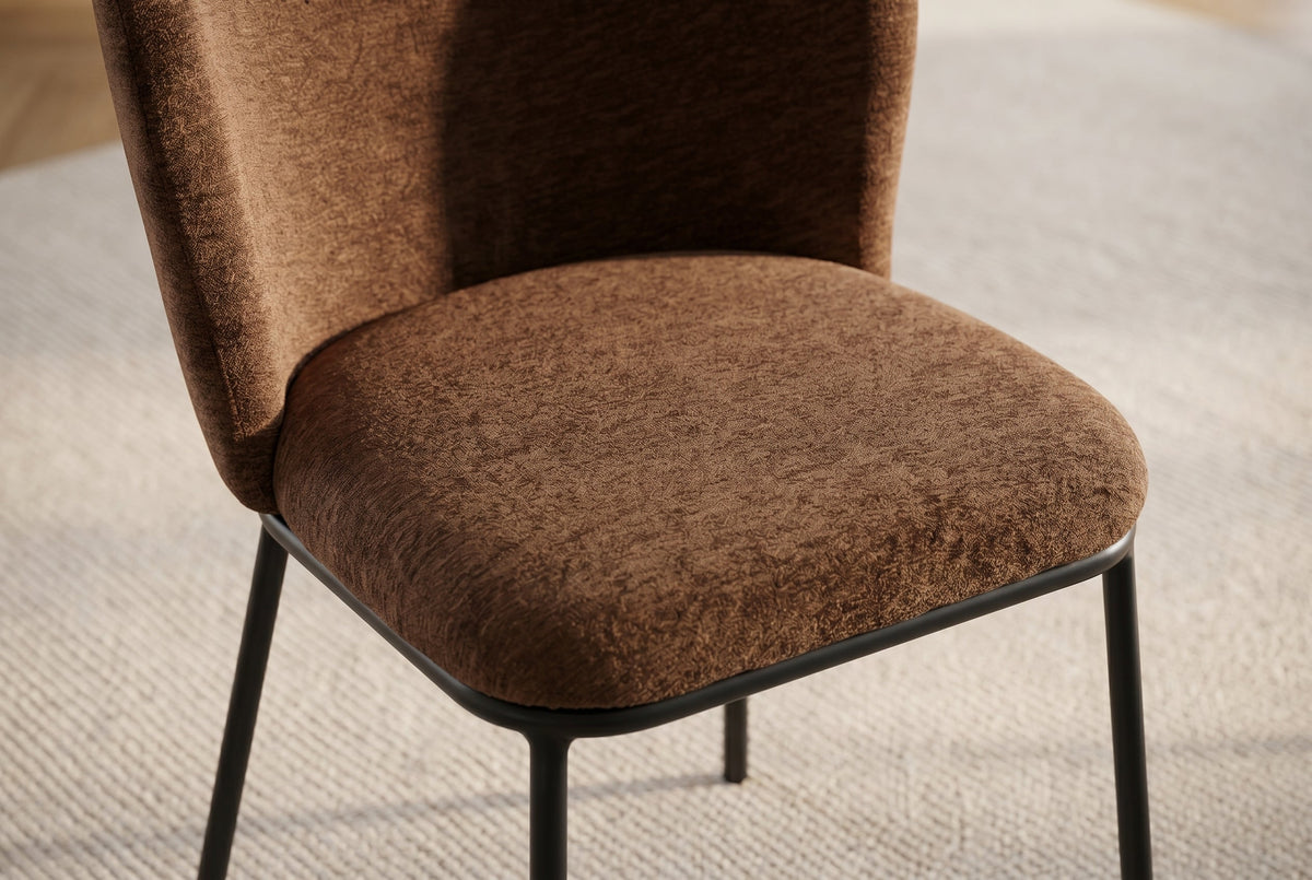 Lot de 2x Chaise design LYON brun Chenille pieds métal noir