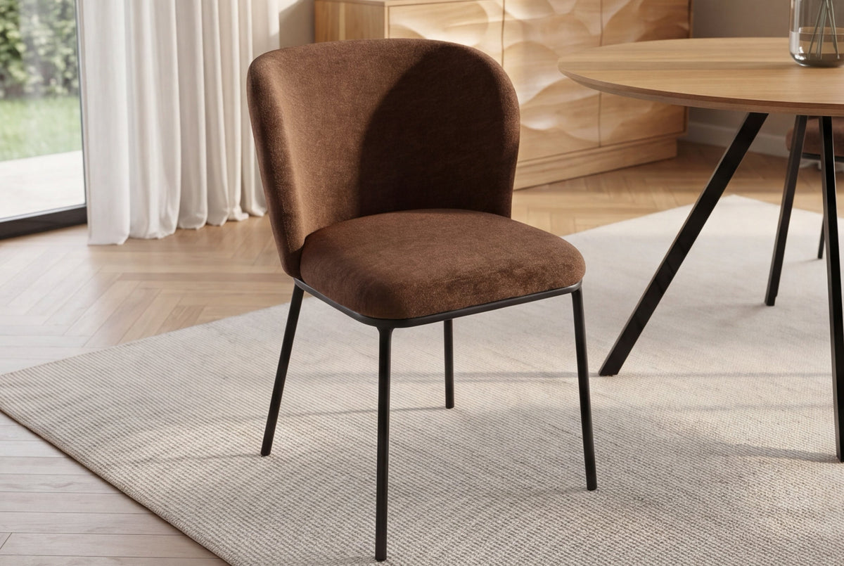Lot de 2x Chaise design LYON brun Chenille pieds métal noir