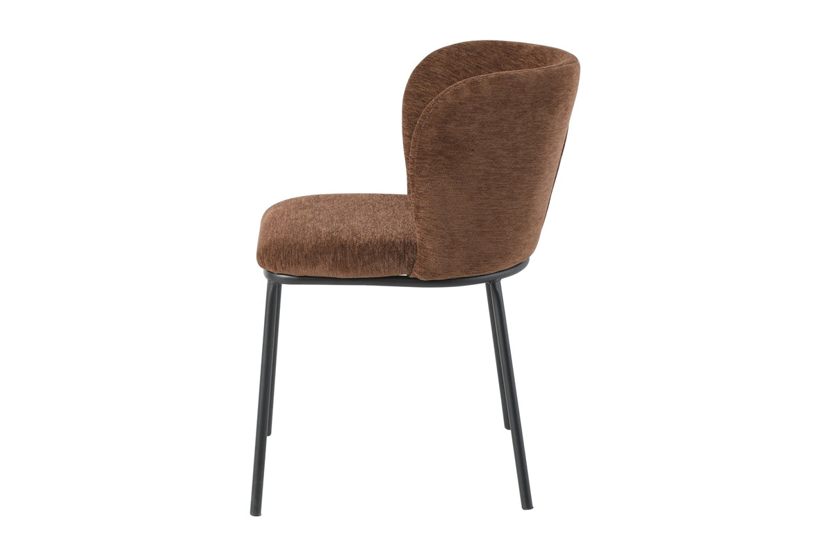 Lot de 2x Chaise design LYON brun Chenille pieds métal noir