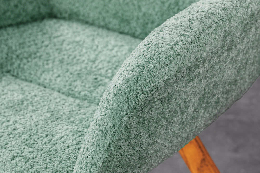 Lot de 2x Chaise design pivotante BALTIC menthe Bouclé naturel Pieds en chêne massif avec accoudoirs