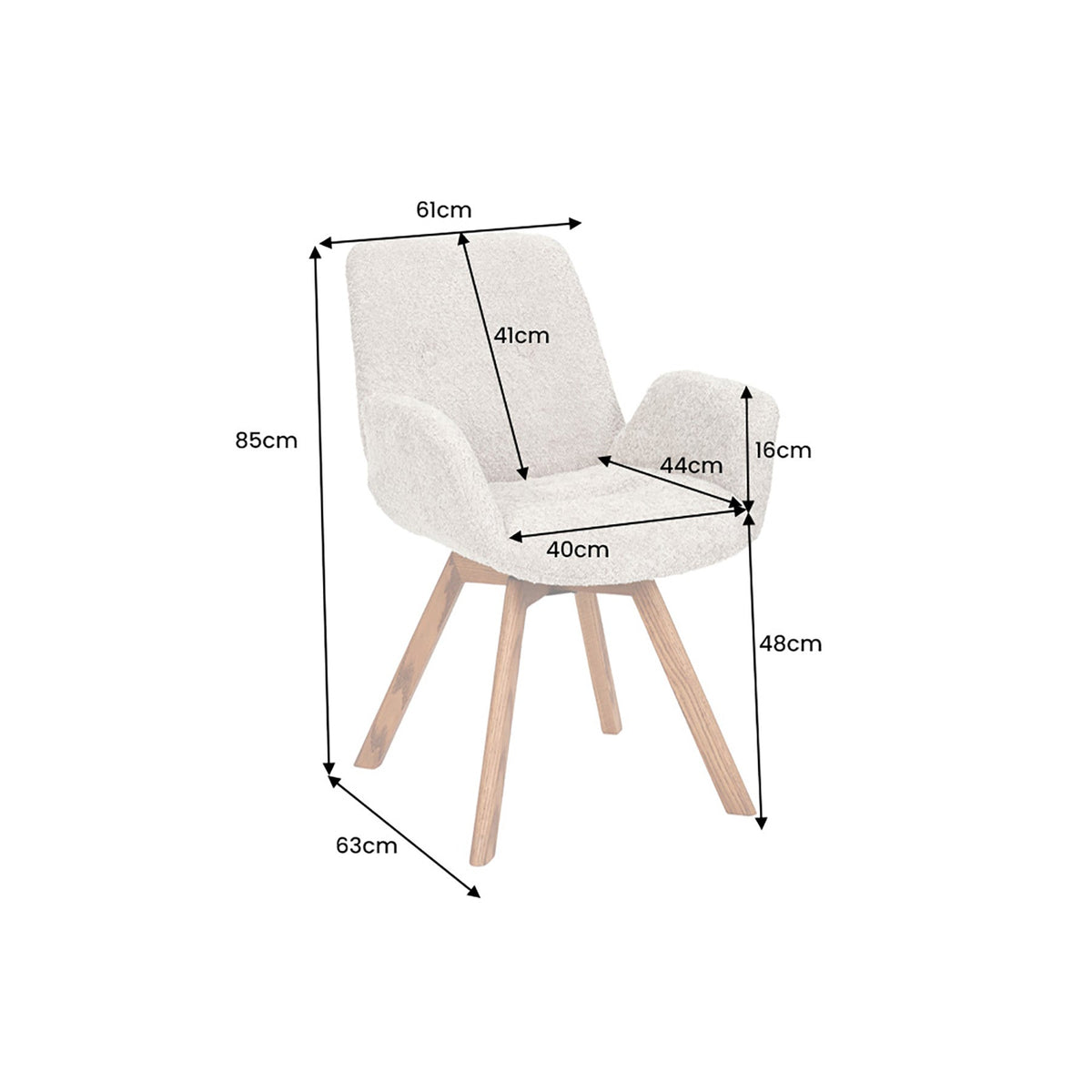 Lot de 2x Chaise design pivotante BALTIC menthe Bouclé naturel Pieds en chêne massif avec accoudoirs