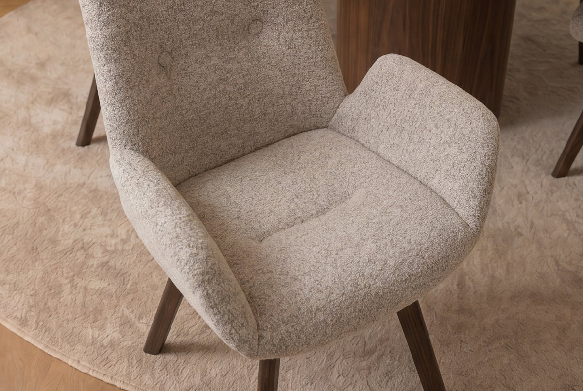 Lot de 2x Chaise design pivotante BALTIC taupe Bouclé Tweed Soft Chêne massif noyer